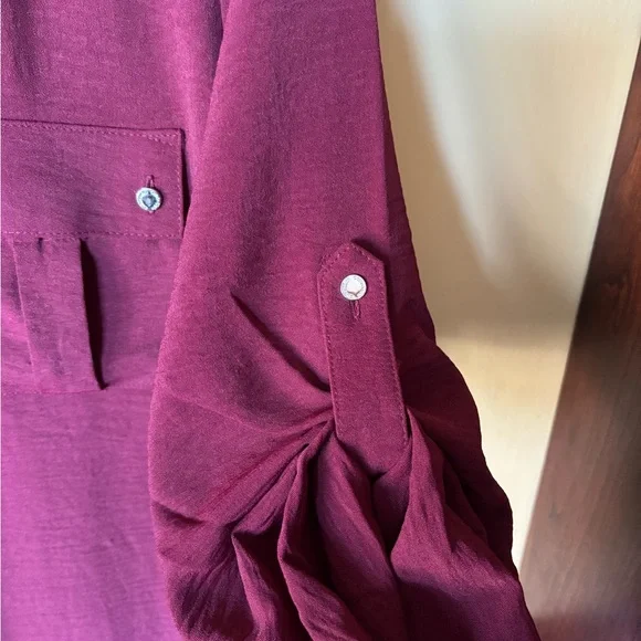 Calvin Klein Women's Burgundy Button-Down Shirt - Picture 4 of 5